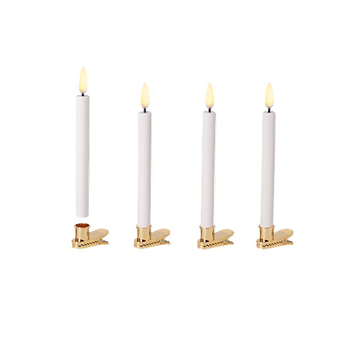 Juletræslys Ø1,3-13,8 cm. LED m/gold clip - 4 pk.